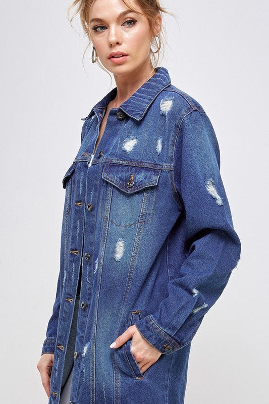 DENIM 3/4 QUARTER JACKETS DISTRESSED WASHED